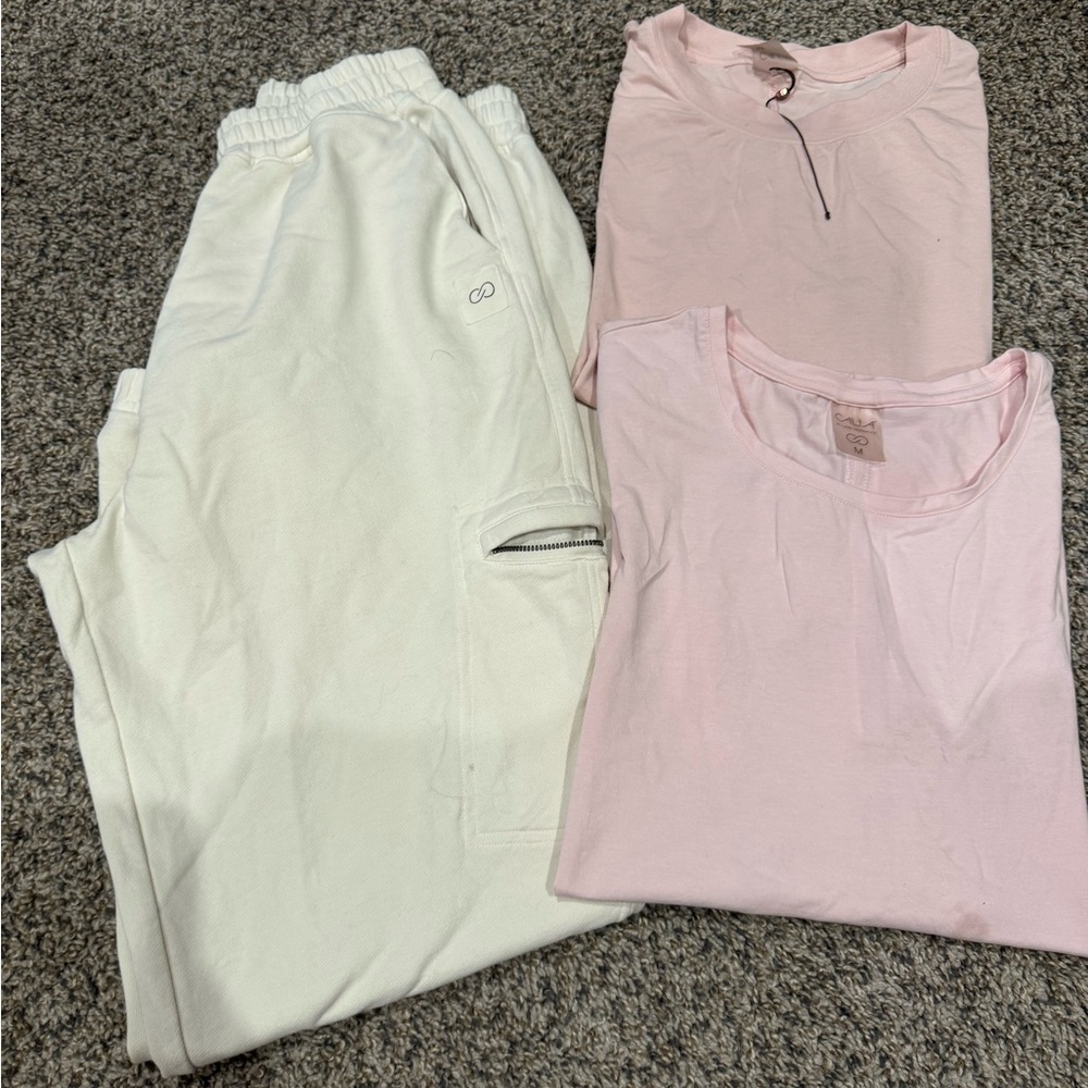 Light Pink Tee & Cream Joggers Set